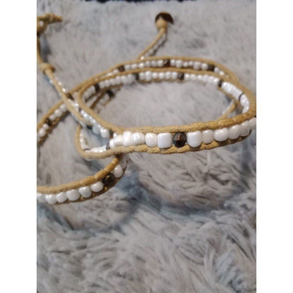 31" wrap bracelet or long necklace rope white glass & copper beads - Picture 6 of 8
